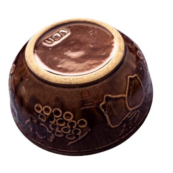 Vintage USA Brown Ceramic Bowl with Grape and Fruit Pattern - Picture 4 of 12